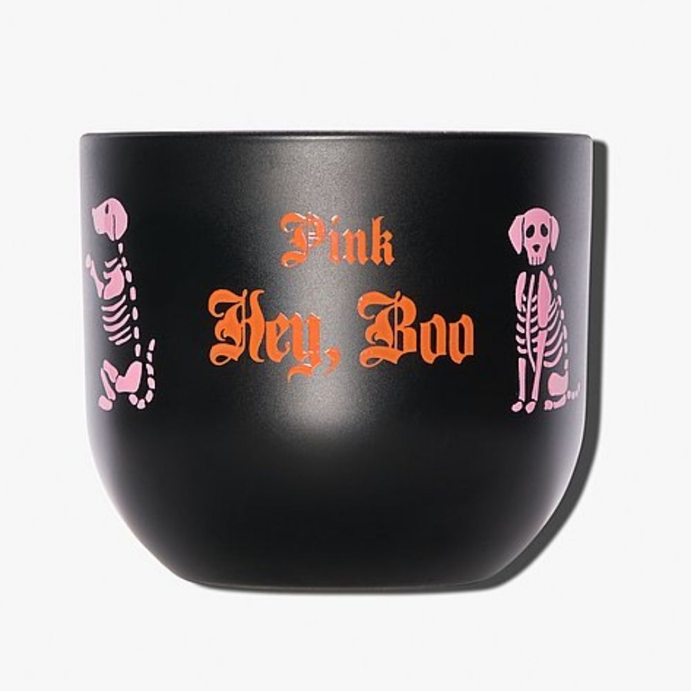 Victoria's Secret PINK Black Halloween Scented Candle w/ Pink Skeleton Dogs NEW